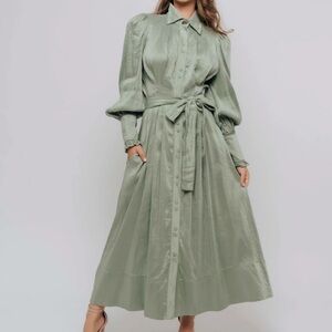 Aje Idealist Belted Linen Silk shirt Dress